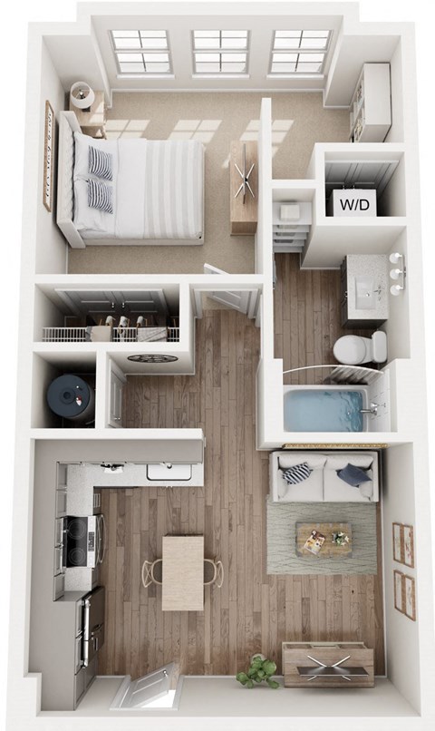 Floor plan for 1 bed, 1 bath, 583 sqft